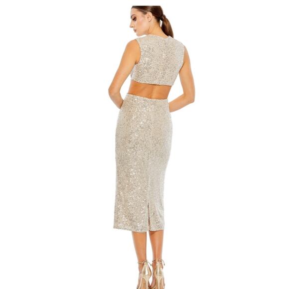 NWT Mac Duggal High-Neck Midi Sequin Party Dress Nude Size 4 - Picture 2 of 5